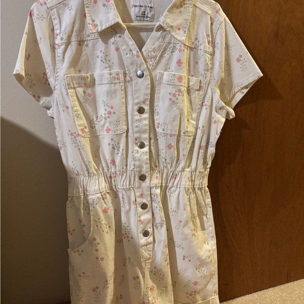 Celebrity Pink Floral Button-Down Jumpsuit - Cream and Pink Size Large